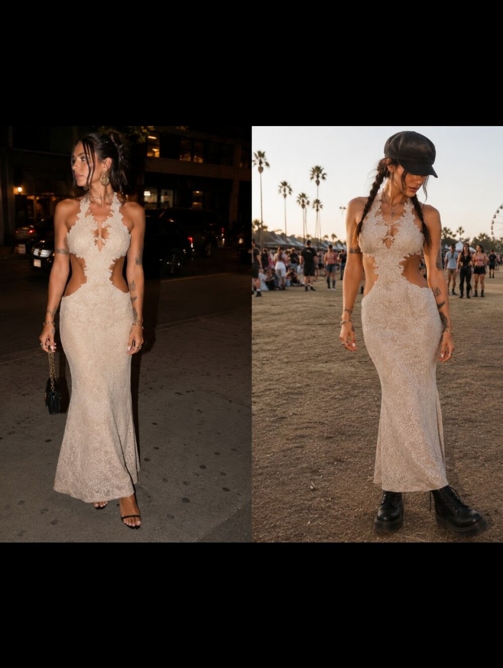 Festival Small Lace Halter Evening Dress in Blush, Nude, Sexy